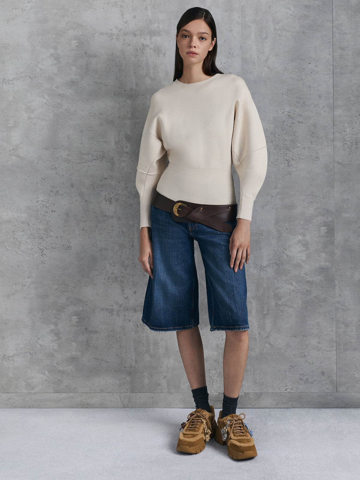 CHARLES & KEITH Top Pick / Yunna Suede & Faux Shearling Chunky Sneakers - Brown