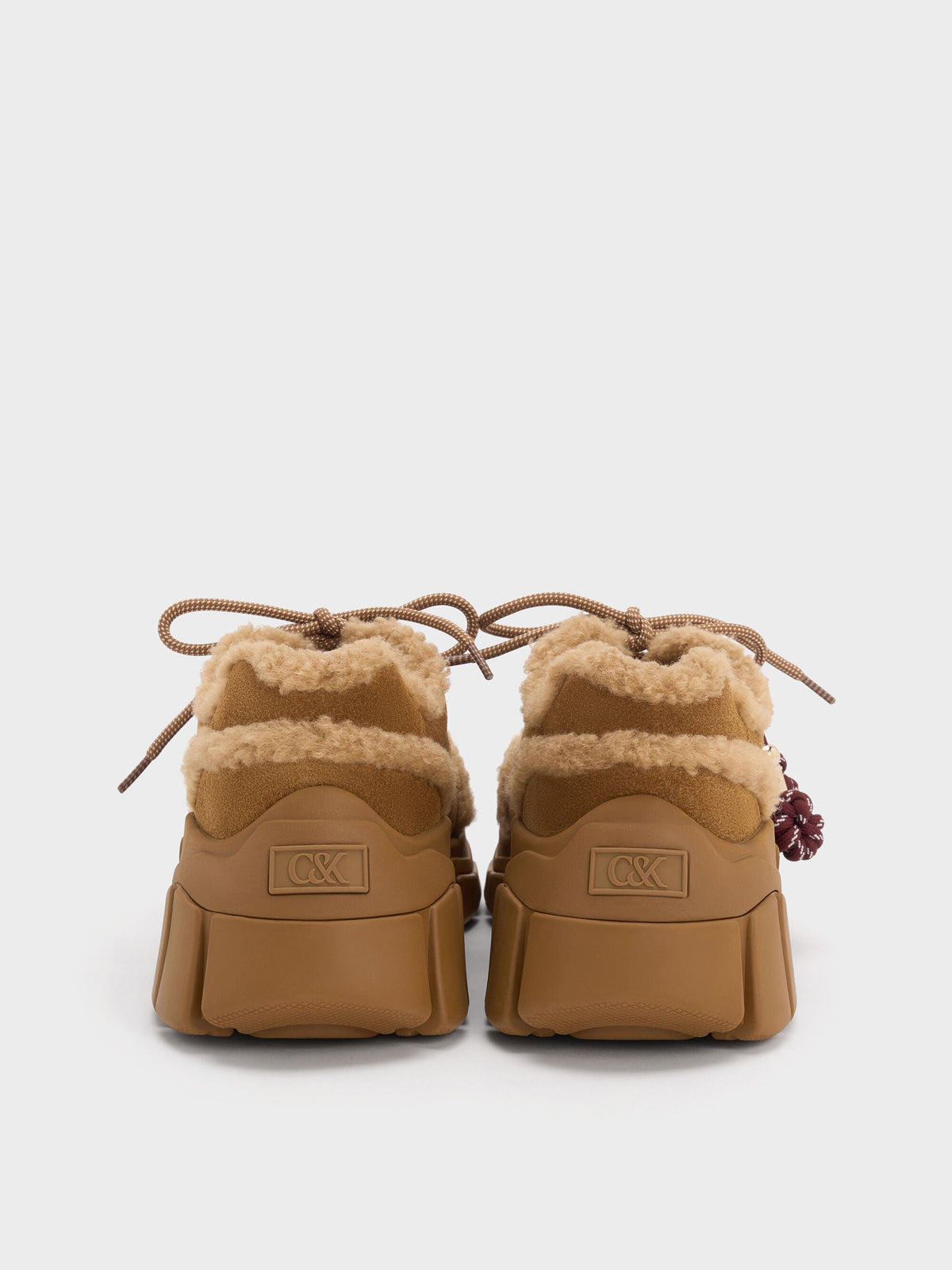 CHARLES & KEITH Top Pick / Yunna Suede & Faux Shearling Chunky Sneakers - Brown