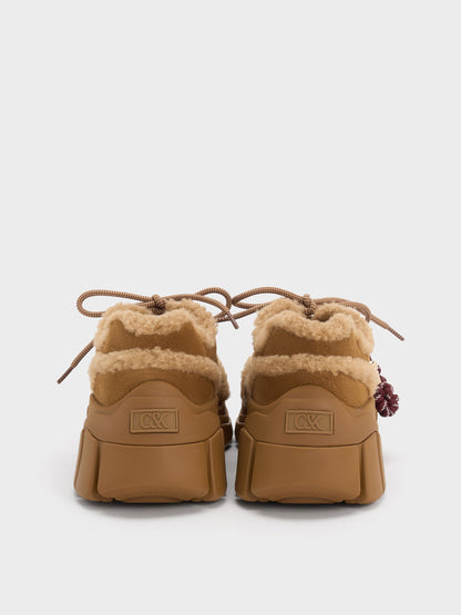 CHARLES & KEITH Top Pick / Yunna Suede & Faux Shearling Chunky Sneakers - Brown