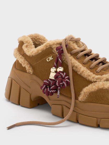 CHARLES & KEITH Top Pick / Yunna Suede & Faux Shearling Chunky Sneakers - Brown