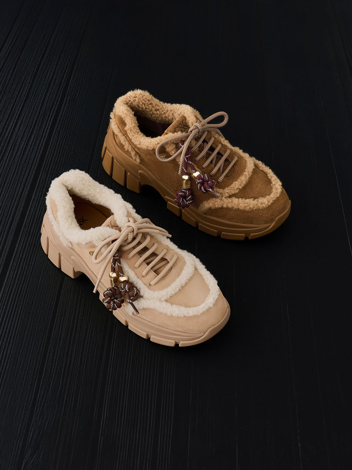 CHARLES & KEITH Top Pick / Yunna Suede & Faux Shearling Chunky Sneakers - Brown