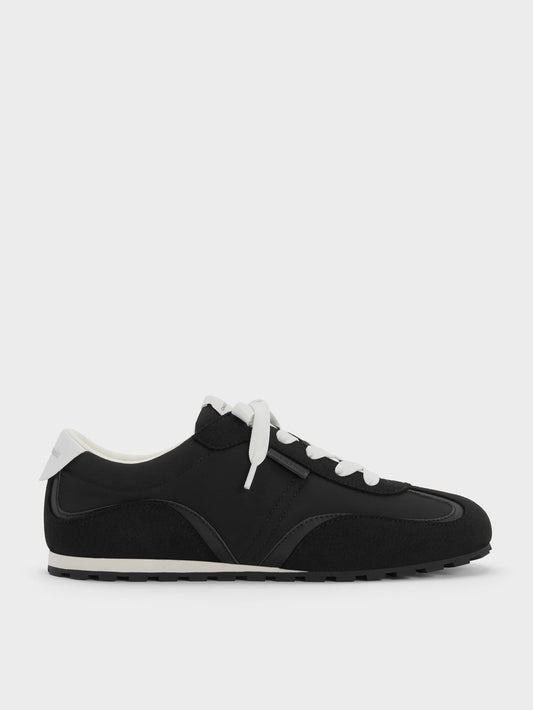 CHARLES & KEITH Customer Favorite / Nylon Contrast-Panel Sneakers - Black Textured