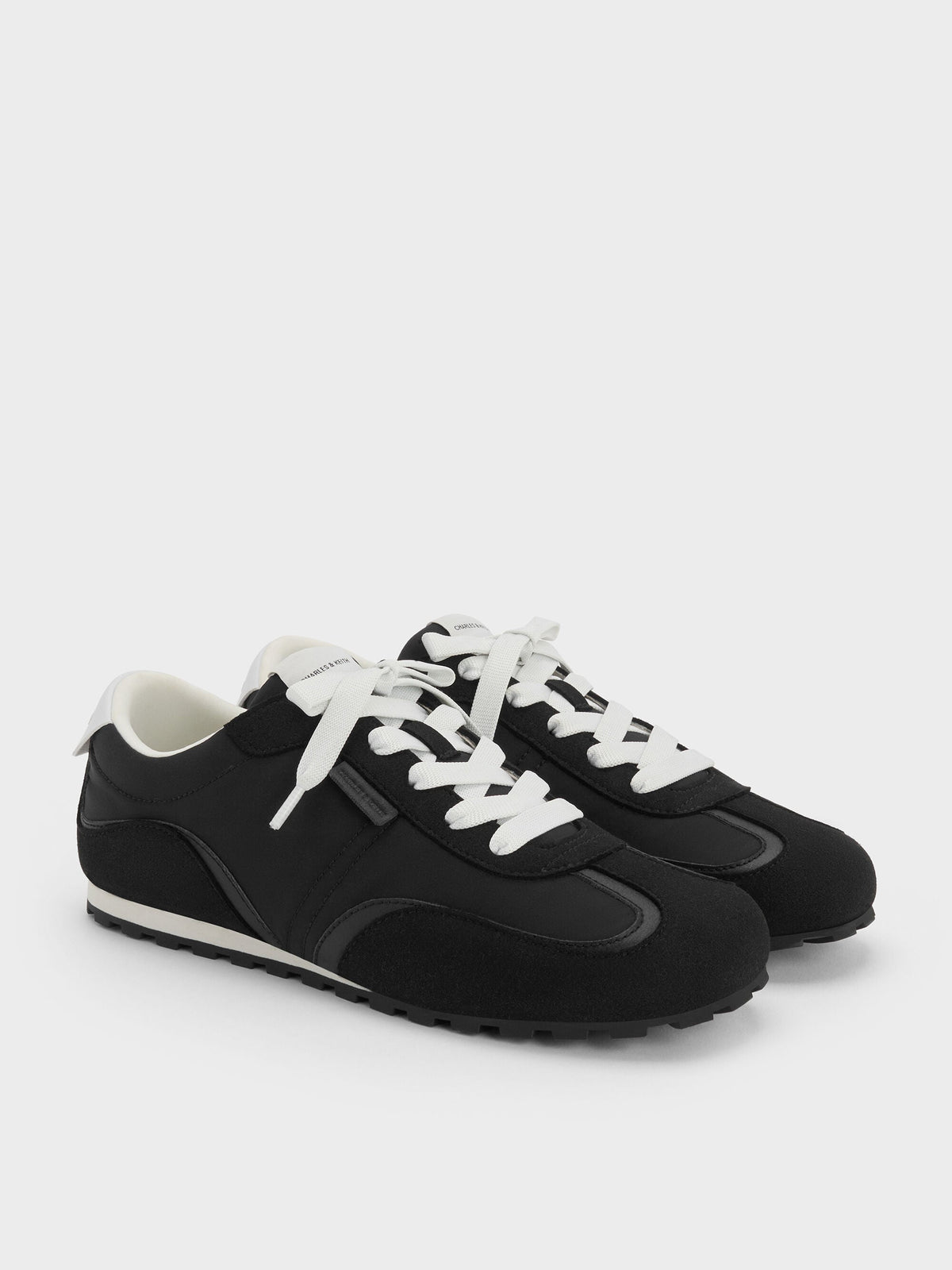 CHARLES & KEITH Customer Favorite / Nylon Contrast-Panel Sneakers - Black Textured