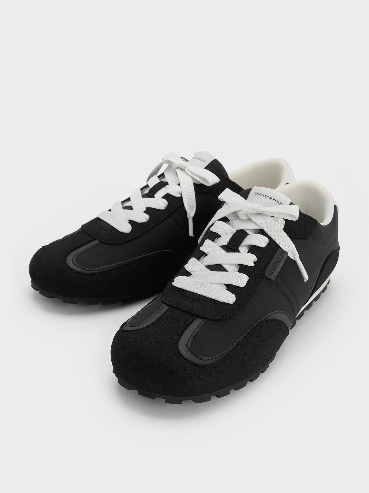 CHARLES & KEITH Customer Favorite / Nylon Contrast-Panel Sneakers - Black Textured