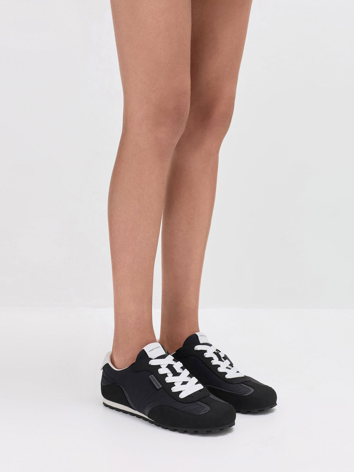 CHARLES & KEITH Customer Favorite / Nylon Contrast-Panel Sneakers - Black Textured