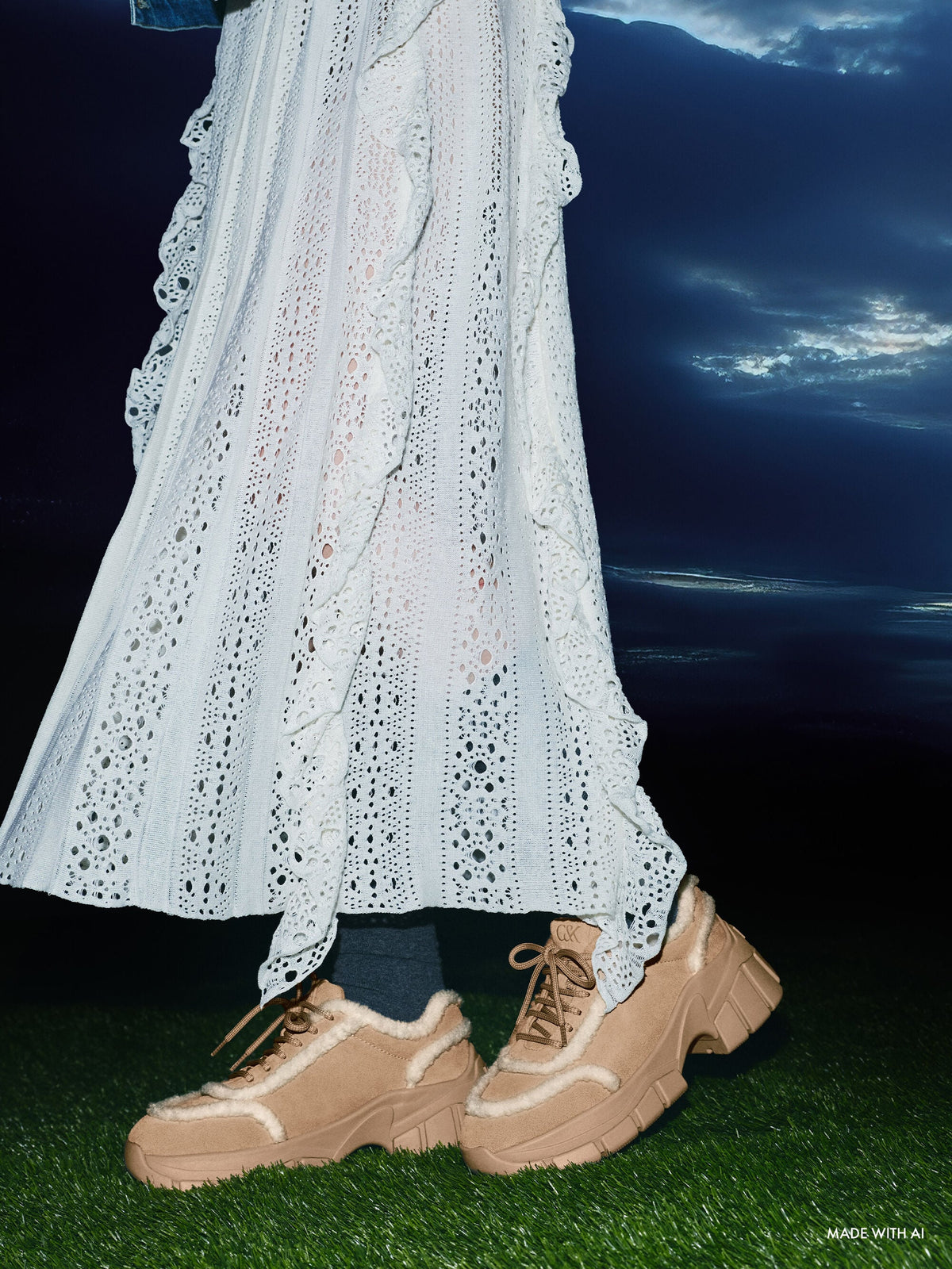 CHARLES & KEITH Exclusive / Yunna Suede & Faux Shearling Chunky Sneakers - Beige