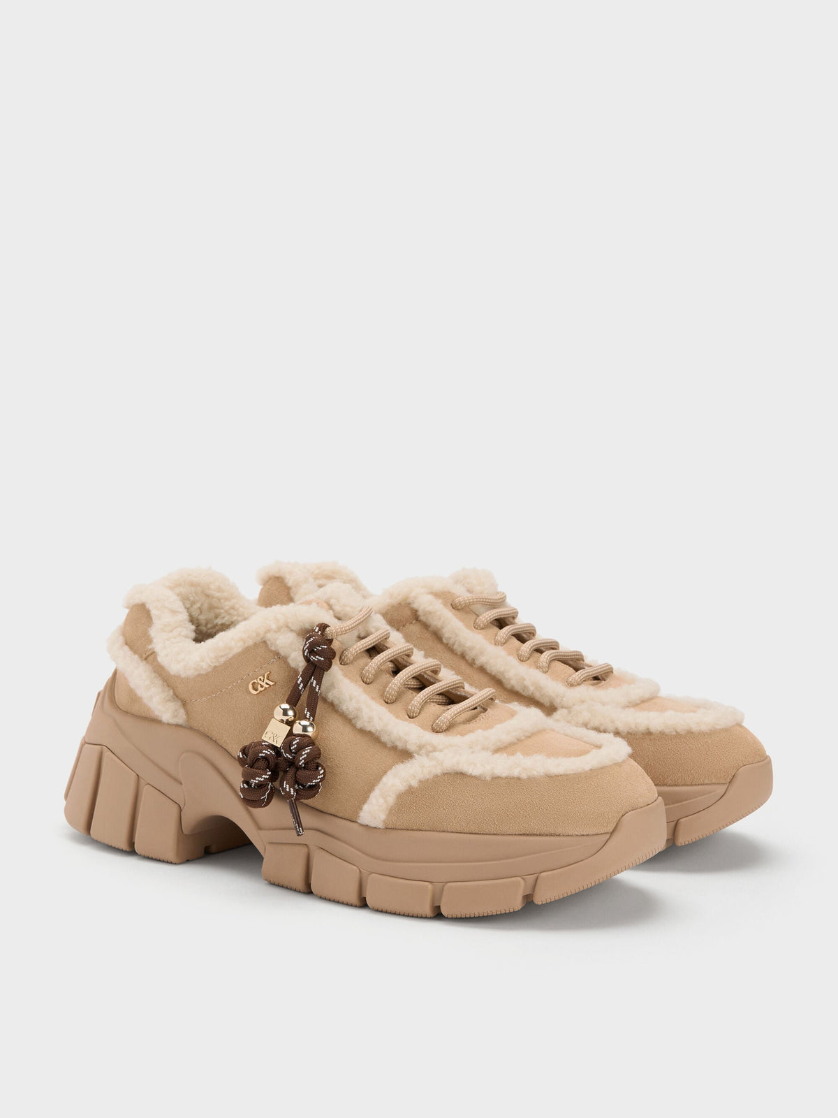 CHARLES & KEITH Exclusive / Yunna Suede & Faux Shearling Chunky Sneakers - Beige