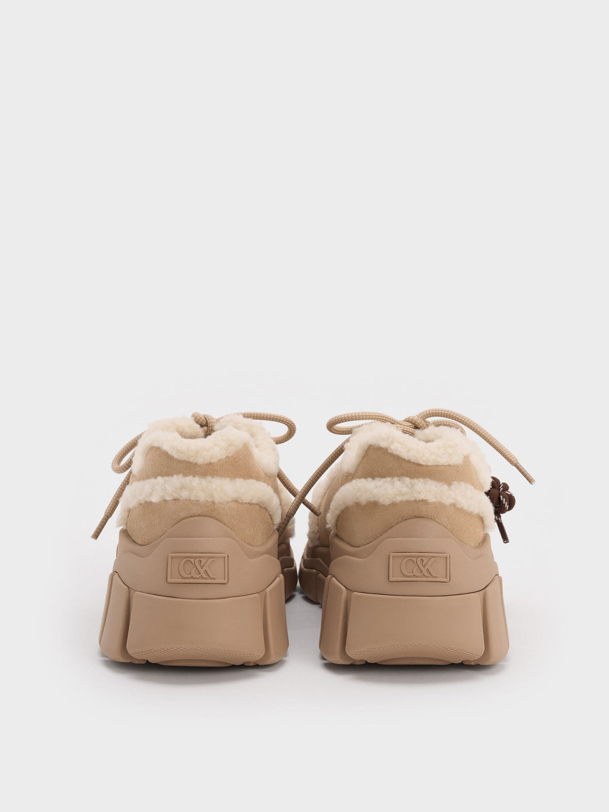 CHARLES & KEITH Exclusive / Yunna Suede & Faux Shearling Chunky Sneakers - Beige