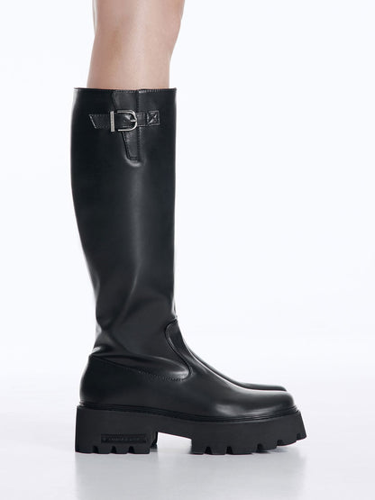 CHARLES & KEITH Discount / Imogen Side-Buckle Chunky Knee-High Boots - Black