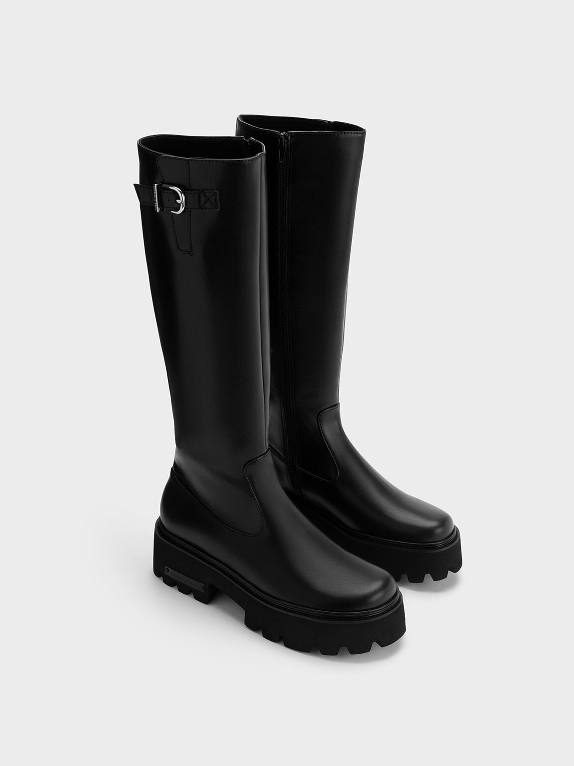 CHARLES & KEITH Discount / Imogen Side-Buckle Chunky Knee-High Boots - Black