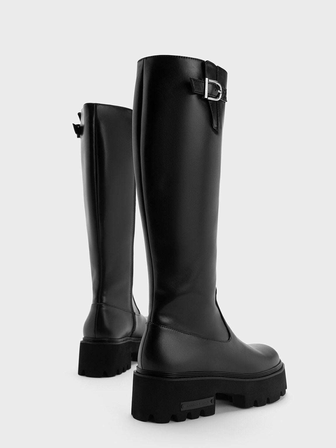 CHARLES & KEITH Discount / Imogen Side-Buckle Chunky Knee-High Boots - Black