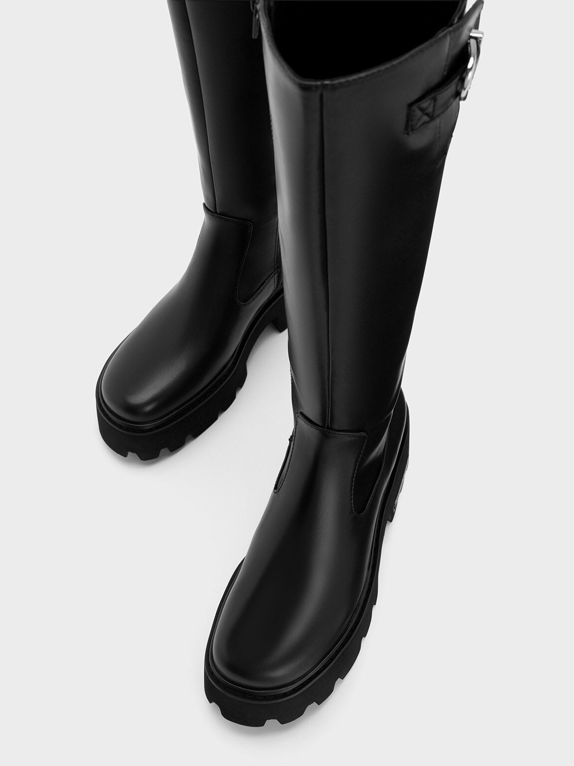 CHARLES & KEITH Discount / Imogen Side-Buckle Chunky Knee-High Boots - Black