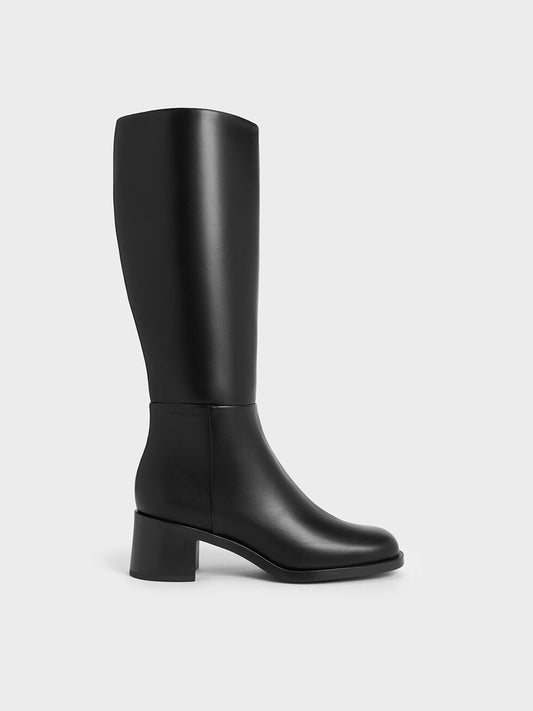 CHARLES & KEITH Discount / Louise Block-Heel Knee-High Boots - Black
