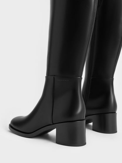 CHARLES & KEITH Discount / Louise Block-Heel Knee-High Boots - Black