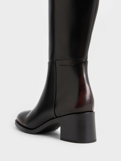 CHARLES & KEITH Best Price / Louise Block-Heel Knee-High Boots - Dark Brown