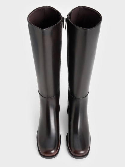 CHARLES & KEITH Best Price / Louise Block-Heel Knee-High Boots - Dark Brown