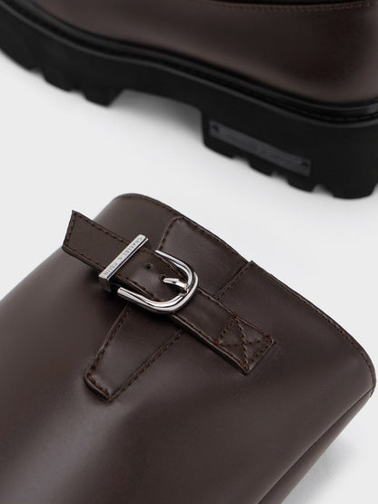CHARLES & KEITH New / Imogen Side-Buckle Chunky Knee-High Boots - Dark Brown