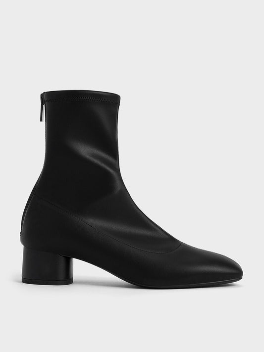 CHARLES & KEITH Trusted / Stitch-Trim Heeled Ankle Boots - Black