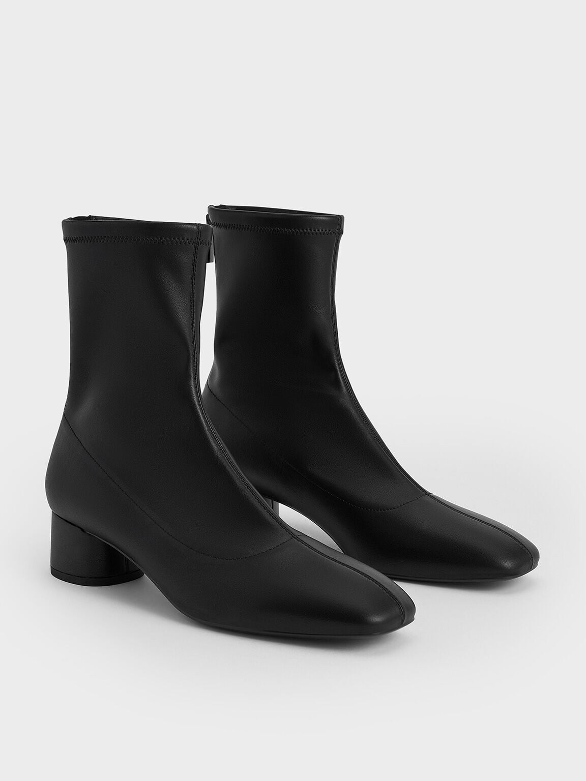 CHARLES & KEITH Trusted / Stitch-Trim Heeled Ankle Boots - Black