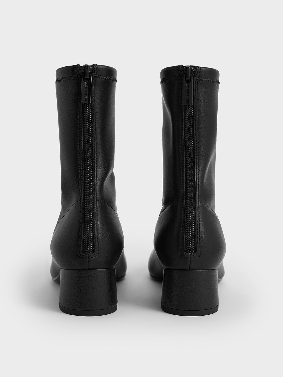 CHARLES & KEITH Trusted / Stitch-Trim Heeled Ankle Boots - Black