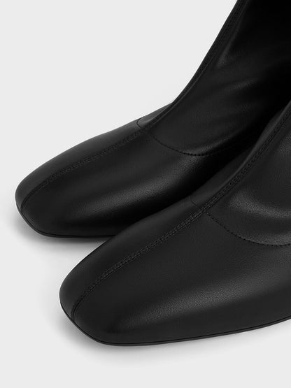 CHARLES & KEITH Trusted / Stitch-Trim Heeled Ankle Boots - Black