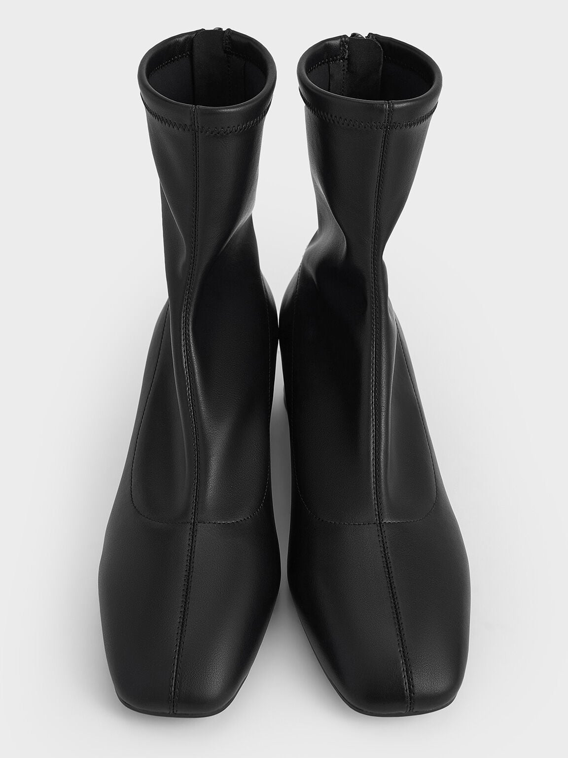 CHARLES & KEITH Trusted / Stitch-Trim Heeled Ankle Boots - Black
