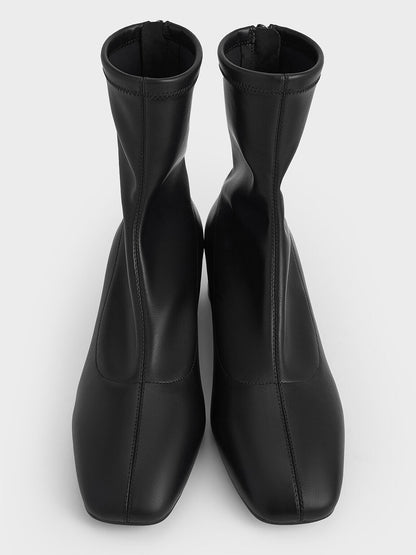 CHARLES & KEITH Trusted / Stitch-Trim Heeled Ankle Boots - Black