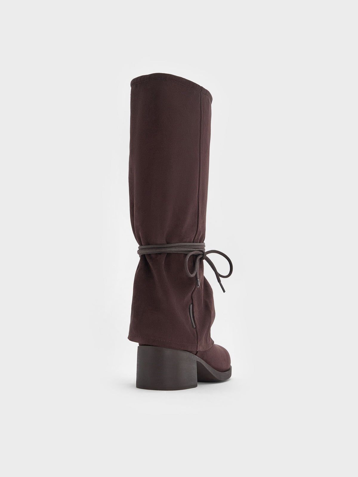 CHARLES & KEITH Quality / Faux Suede Tie-Around Knee-High Boots - Dark Brown Textured