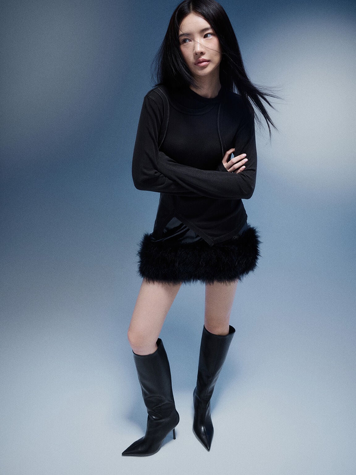 CHARLES & KEITH Customer Favorite / Pointed Stiletto Knee-High Boots - Black