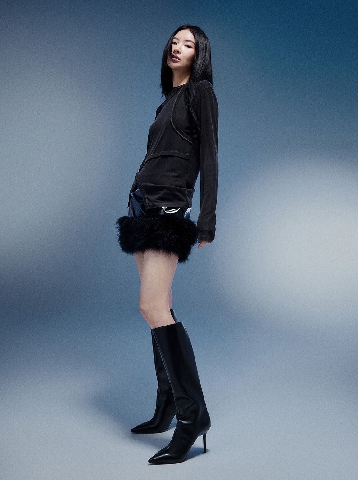 CHARLES & KEITH Customer Favorite / Pointed Stiletto Knee-High Boots - Black