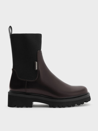 CHARLES & KEITH Customer Favorite / Remy Ridged-Sole Chelsea Boots - Burgundy