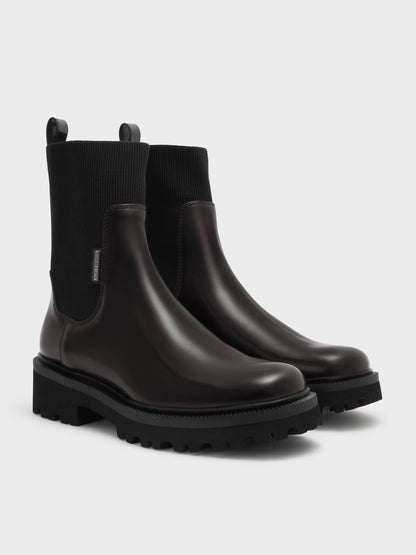 CHARLES & KEITH Customer Favorite / Remy Ridged-Sole Chelsea Boots - Burgundy