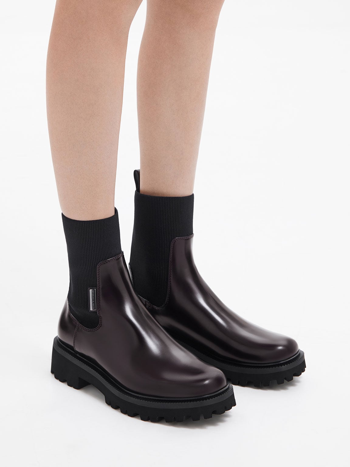 CHARLES & KEITH Customer Favorite / Remy Ridged-Sole Chelsea Boots - Burgundy
