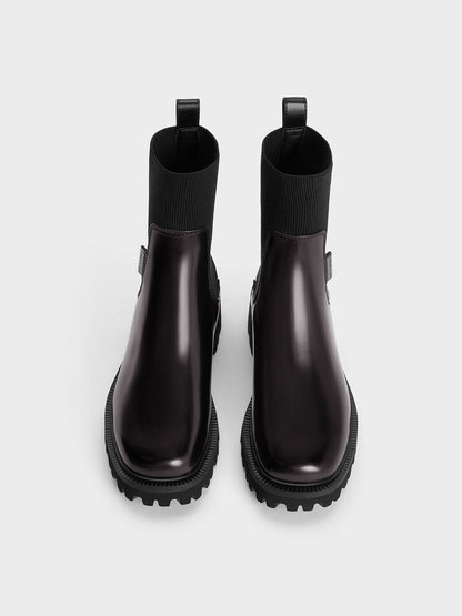 CHARLES & KEITH Customer Favorite / Remy Ridged-Sole Chelsea Boots - Burgundy