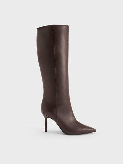 CHARLES & KEITH Top Pick / Pointed Stiletto Knee-High Boots - Dark Brown