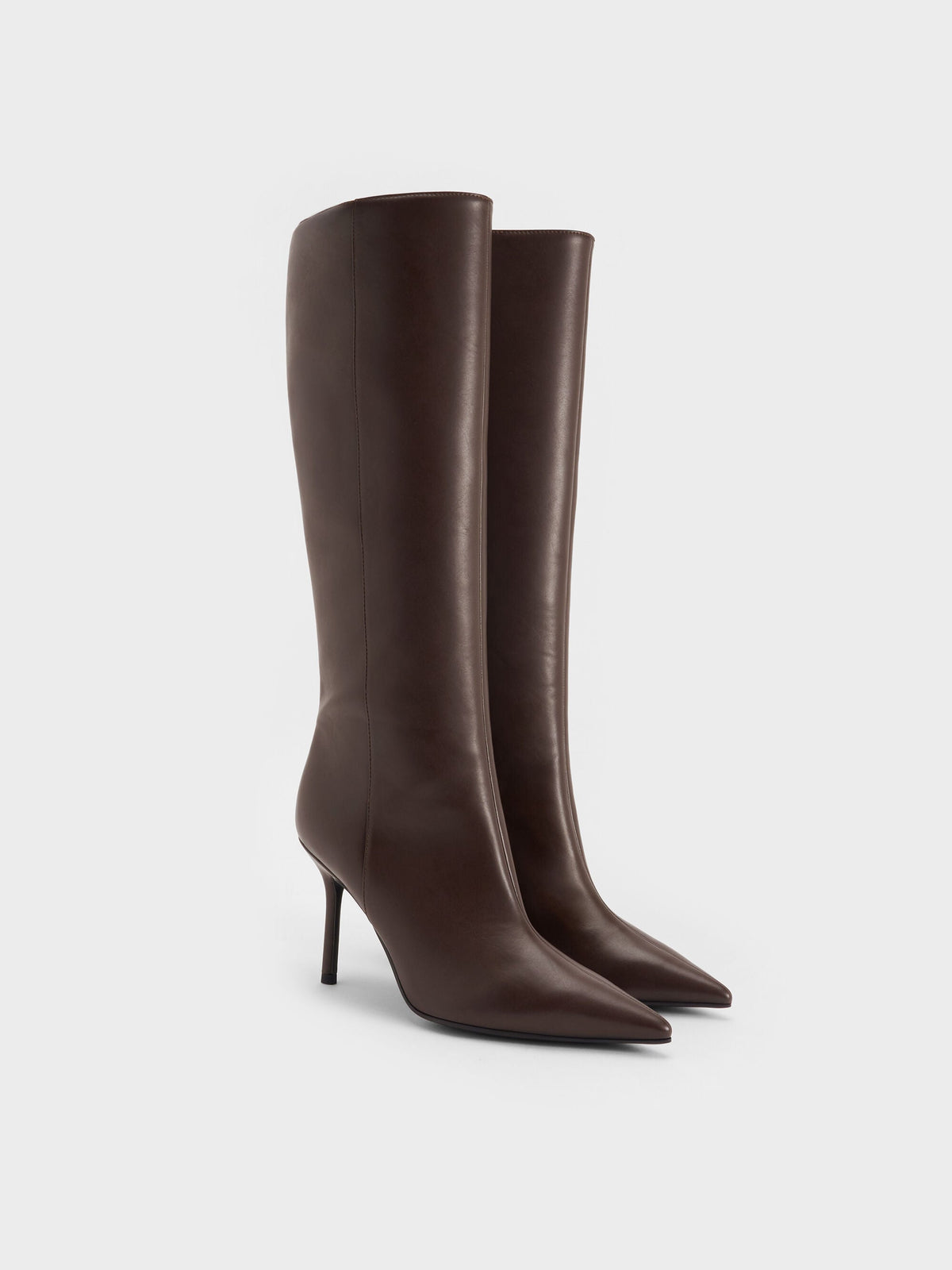 CHARLES & KEITH Top Pick / Pointed Stiletto Knee-High Boots - Dark Brown
