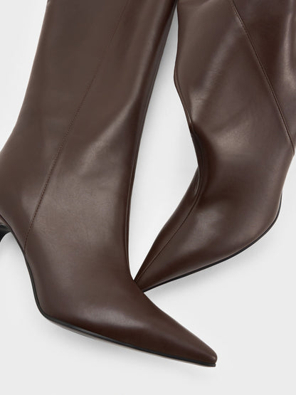 CHARLES & KEITH Top Pick / Pointed Stiletto Knee-High Boots - Dark Brown