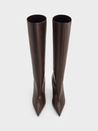 CHARLES & KEITH Top Pick / Pointed Stiletto Knee-High Boots - Dark Brown