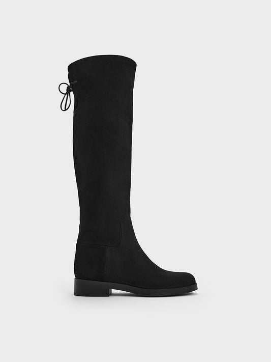CHARLES & KEITH Special Offer / Louisa Faux Suede Fold-Over Thigh-High Boots - Black Textured