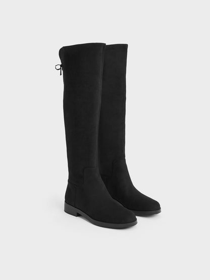 CHARLES & KEITH Special Offer / Louisa Faux Suede Fold-Over Thigh-High Boots - Black Textured