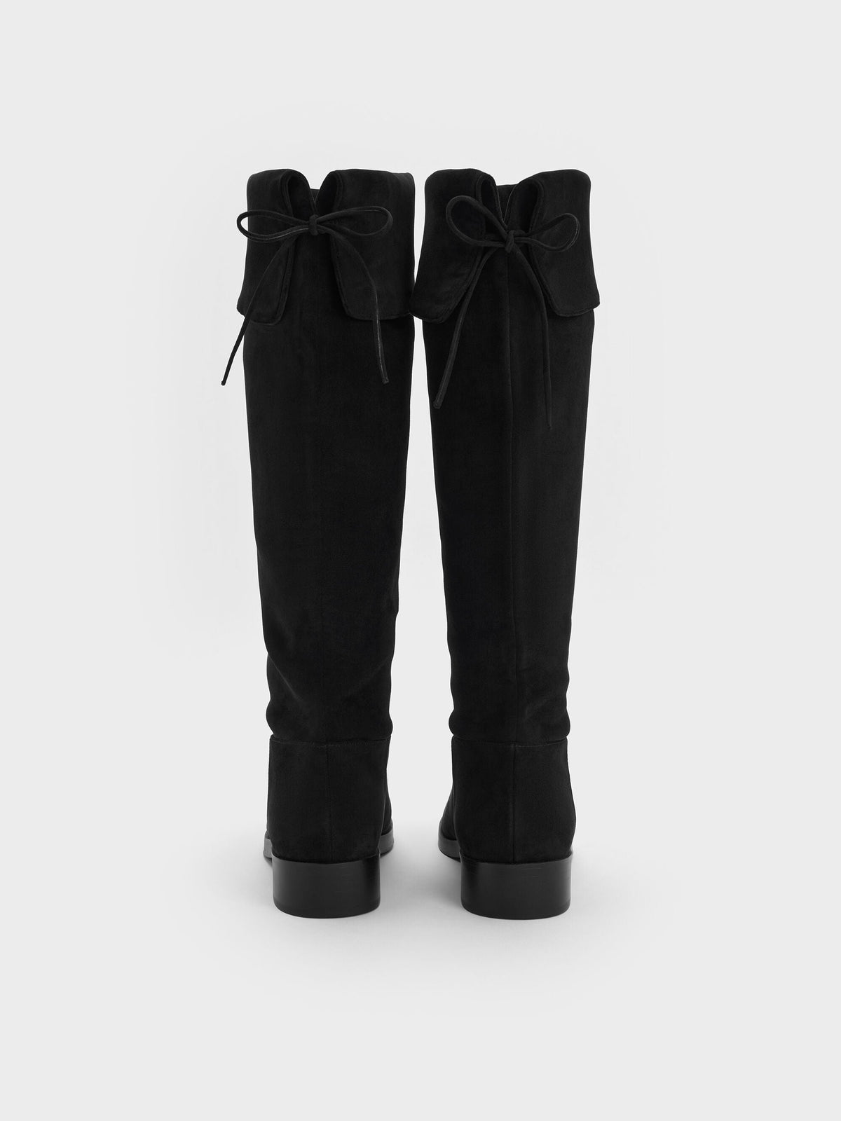 CHARLES & KEITH Special Offer / Louisa Faux Suede Fold-Over Thigh-High Boots - Black Textured