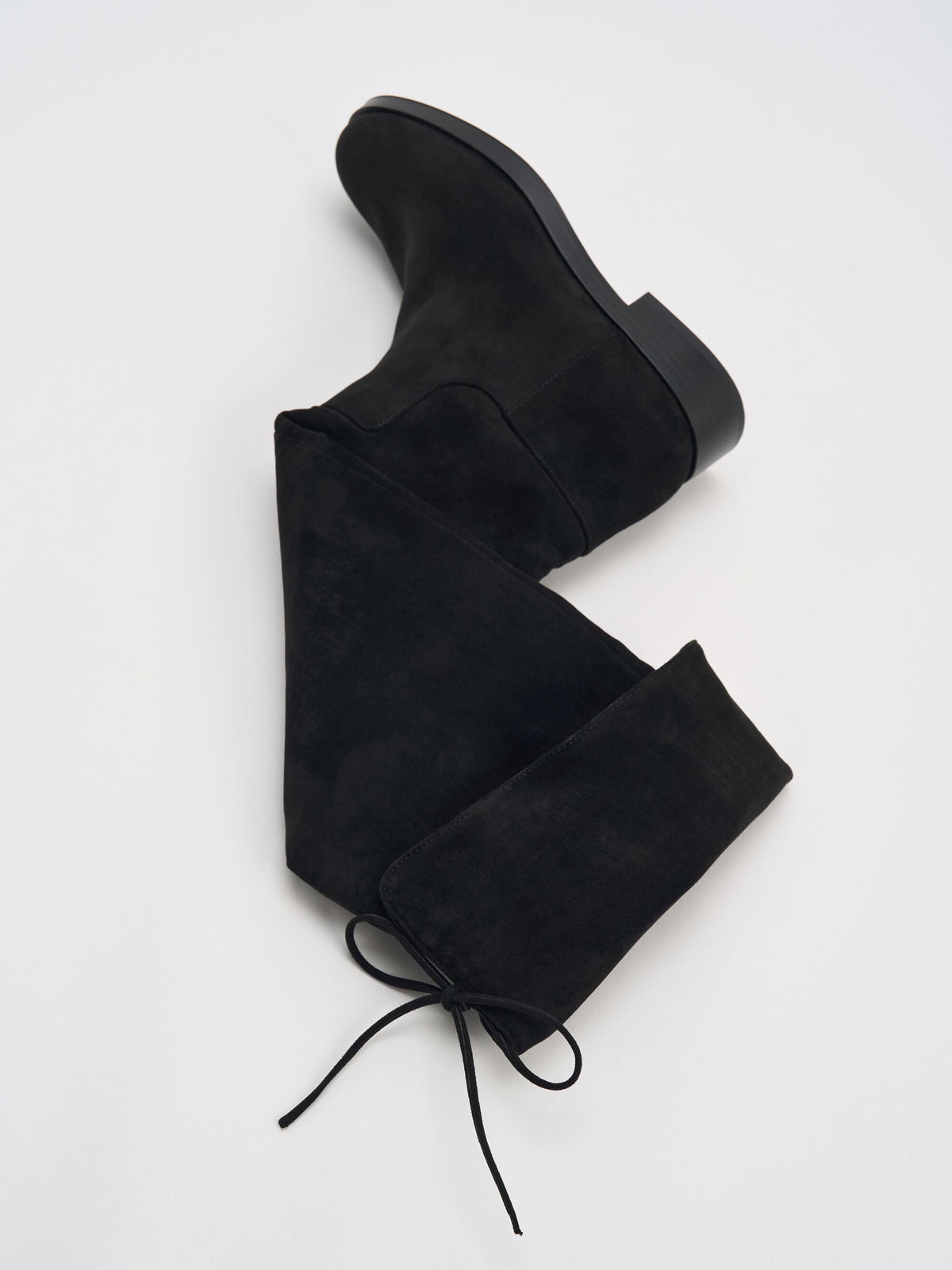 CHARLES & KEITH Special Offer / Louisa Faux Suede Fold-Over Thigh-High Boots - Black Textured