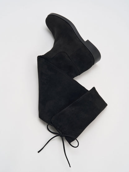 CHARLES & KEITH Special Offer / Louisa Faux Suede Fold-Over Thigh-High Boots - Black Textured