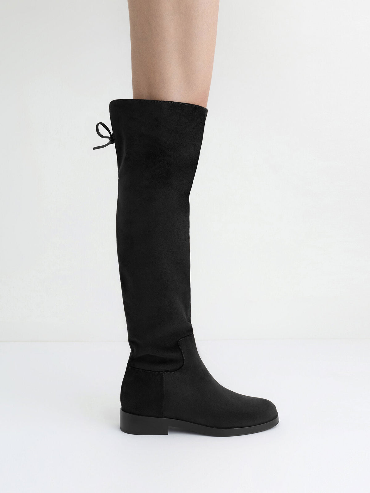 CHARLES & KEITH Special Offer / Louisa Faux Suede Fold-Over Thigh-High Boots - Black Textured