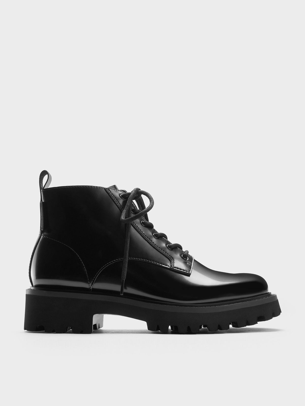 CHARLES & KEITH Latest / Ridged-Sole Side-Zip Combat Boots - Black Box