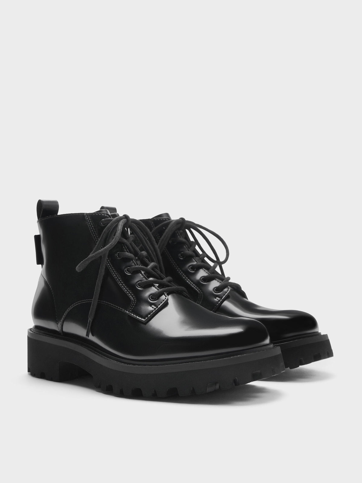 CHARLES & KEITH Latest / Ridged-Sole Side-Zip Combat Boots - Black Box