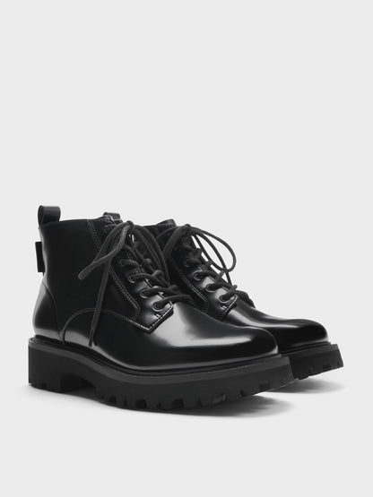 CHARLES & KEITH Latest / Ridged-Sole Side-Zip Combat Boots - Black Box