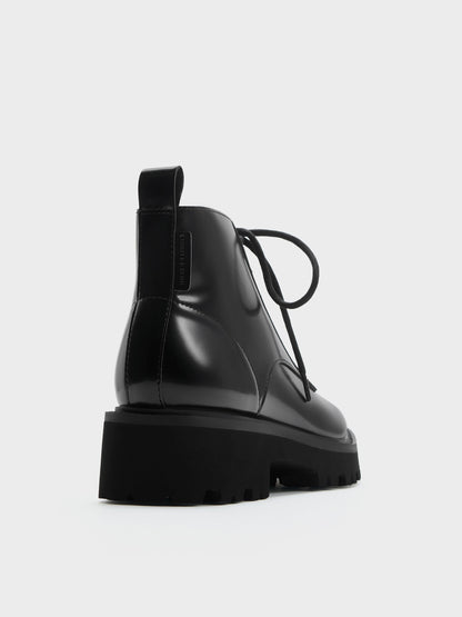 CHARLES & KEITH Latest / Ridged-Sole Side-Zip Combat Boots - Black Box