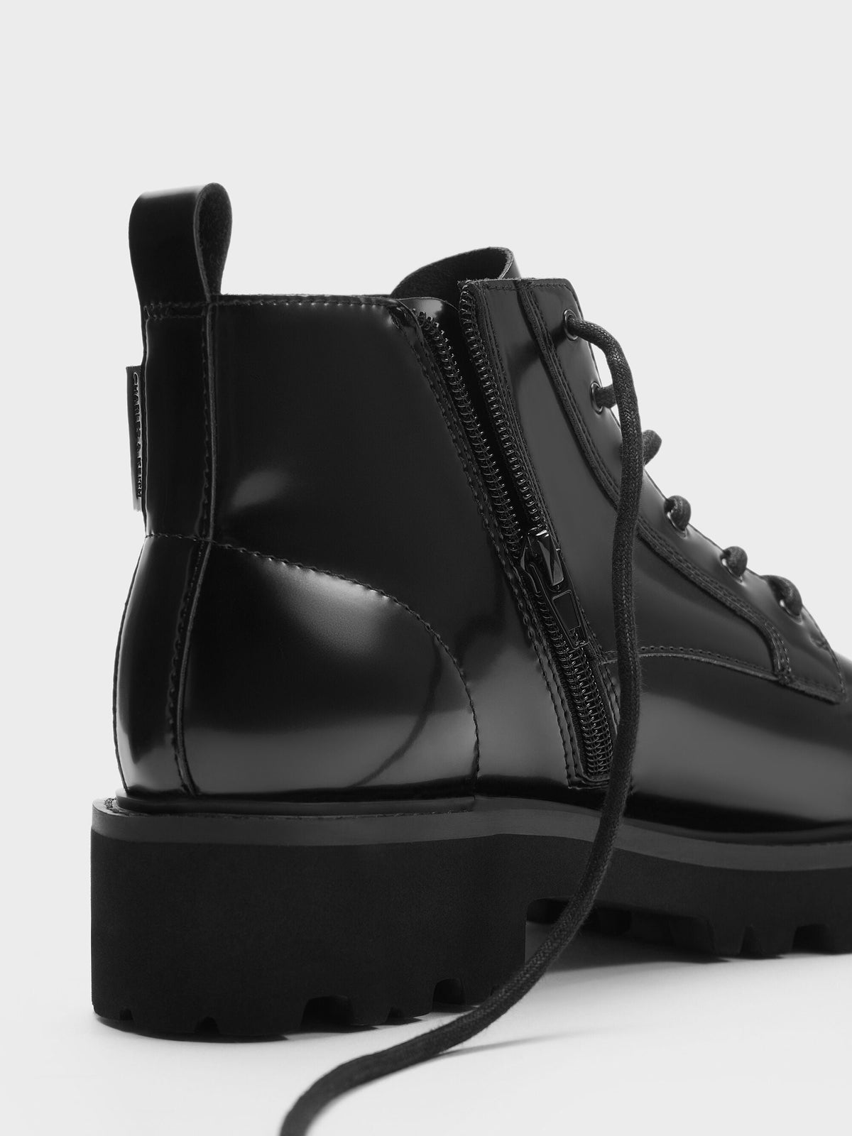 CHARLES & KEITH Latest / Ridged-Sole Side-Zip Combat Boots - Black Box