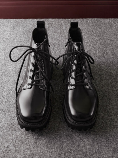 CHARLES & KEITH Latest / Ridged-Sole Side-Zip Combat Boots - Black Box